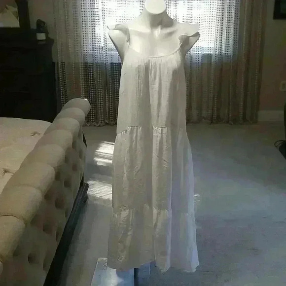 Frill-Sleeve Gauze Tiered Mid-Calf Dress - Picture 3 of 13